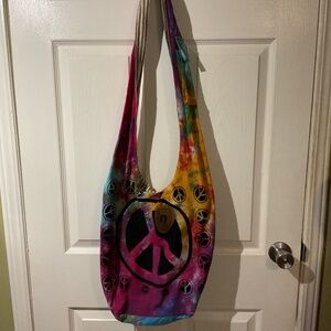 Handmade Tie-Dye Cotton Boho Bag w/ Peace ☮️ Sign Design